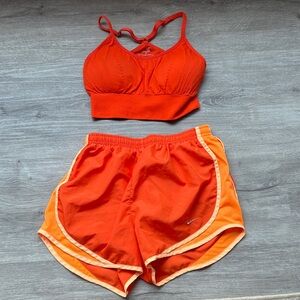 Vibrant Orange Sports Bra and Shorts